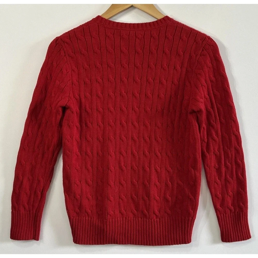 Polo Ralph Lauren Boys Cable Knit Crew Neck Sweater Christmas Red Sz Med 10-12